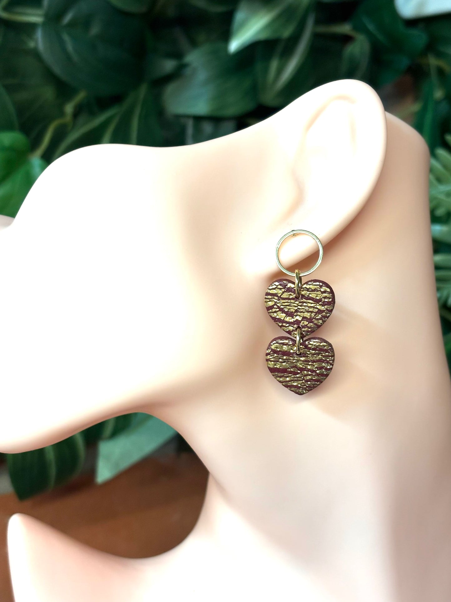 Double hearts burgundy/gold