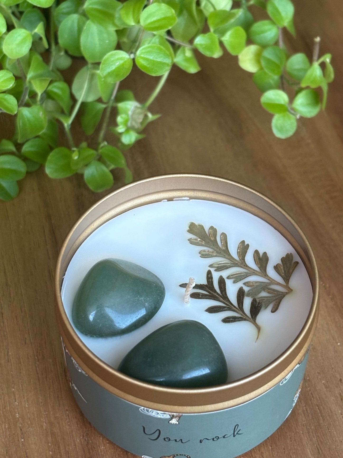 Quote kaars in gouden blik met kristallen - You rock