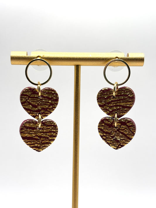 Double hearts burgundy/gold