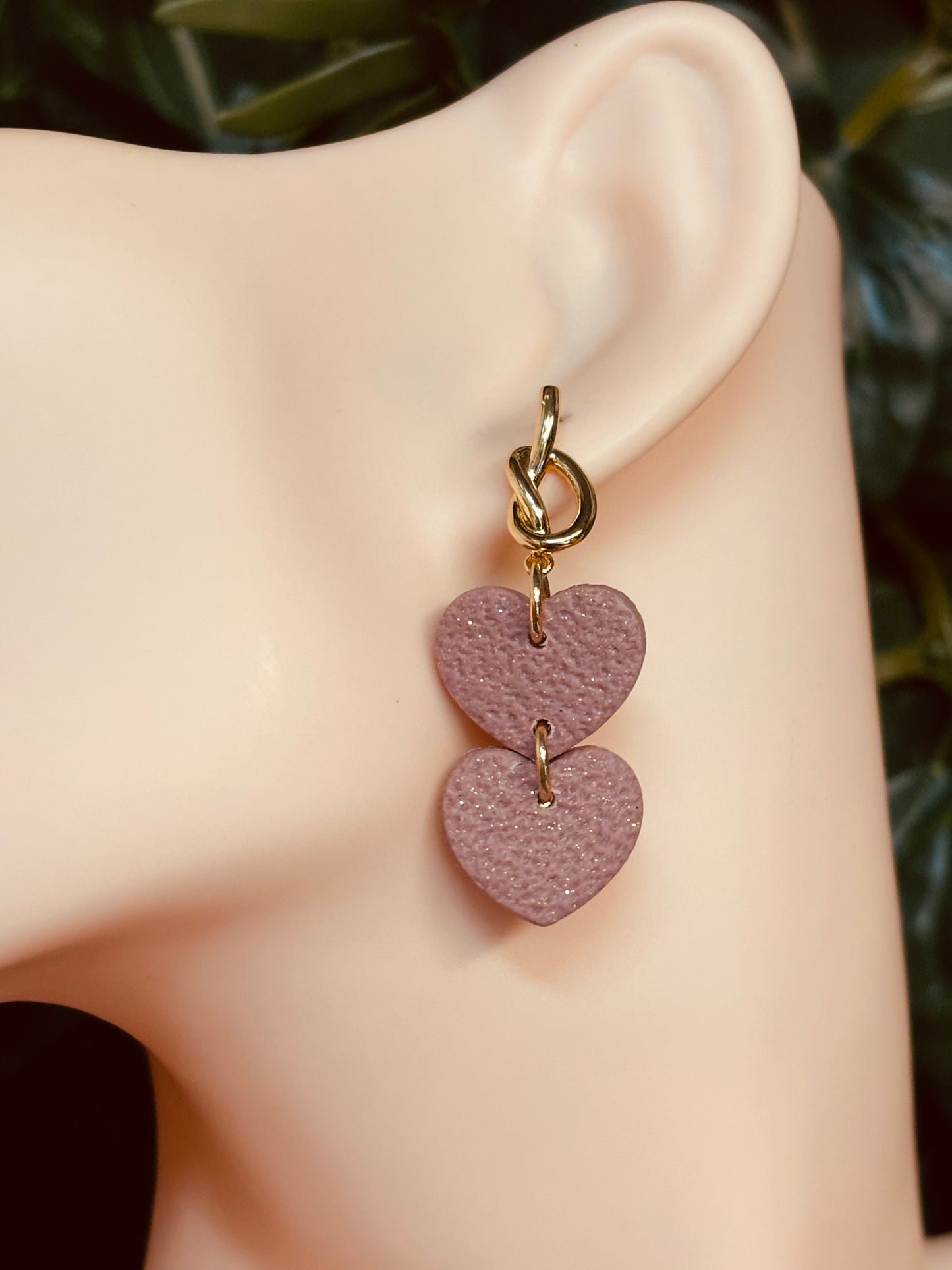 Double hearts pink glitter