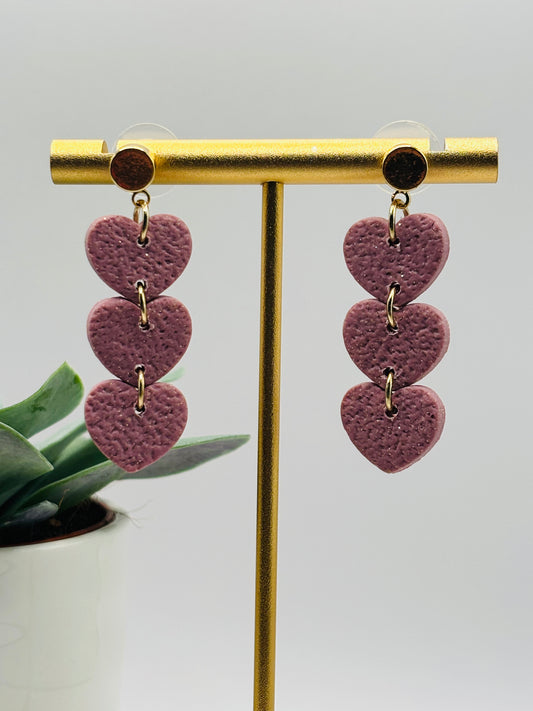 Little triple hearts pink glitter