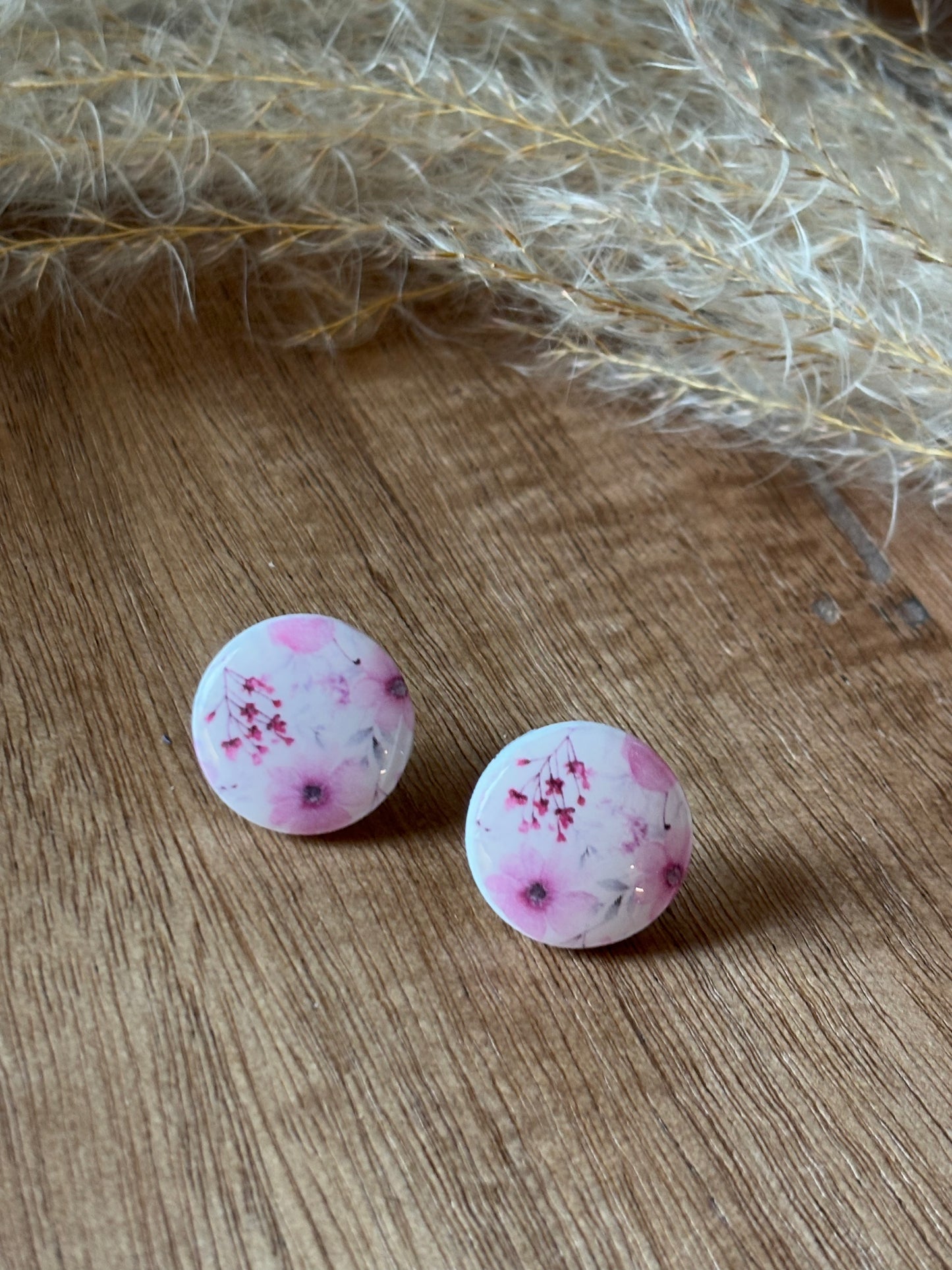 Flowers pink studs shiny
