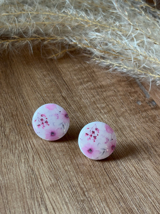 Flowers pink studs shiny