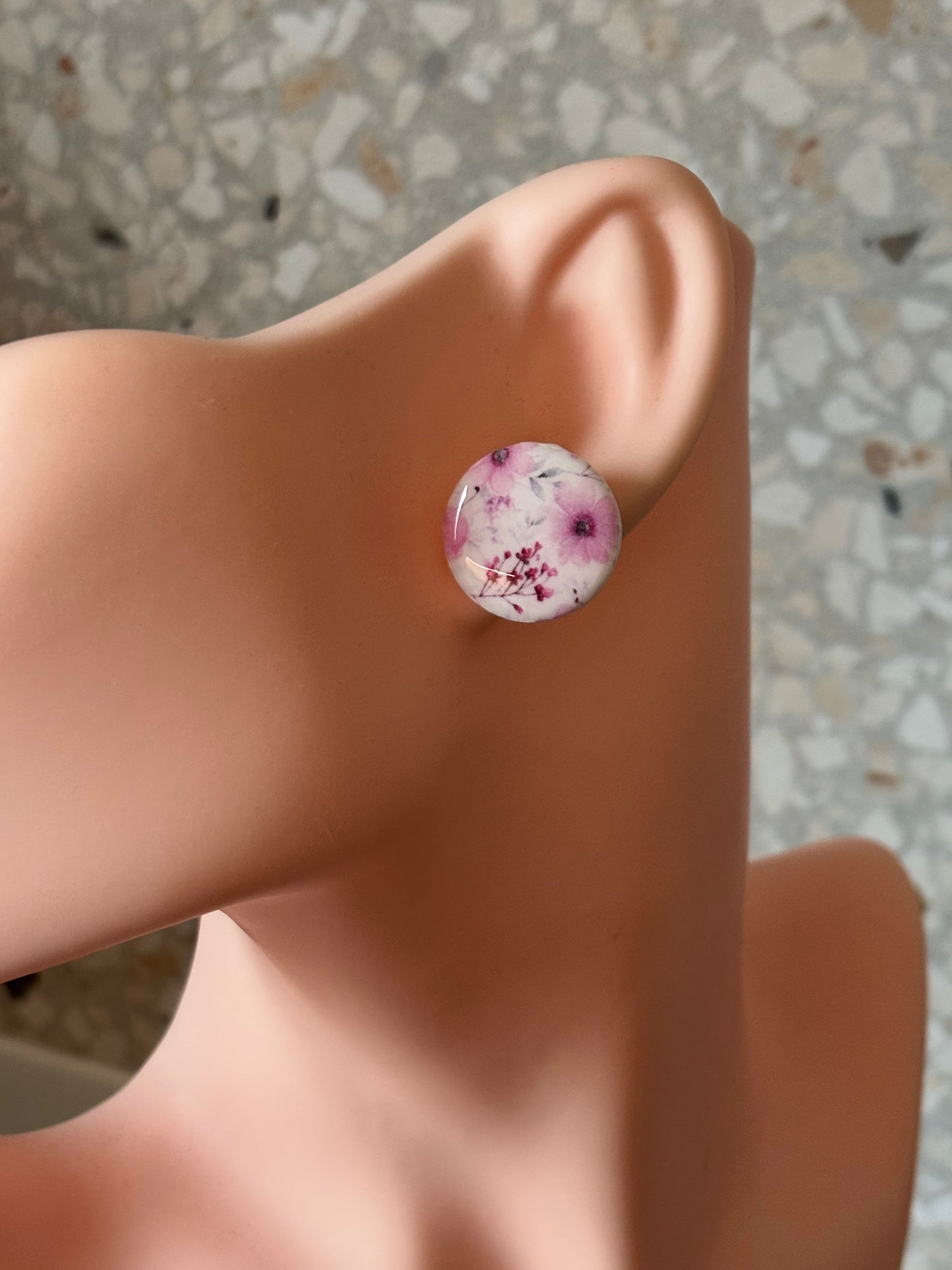 Flowers pink studs shiny