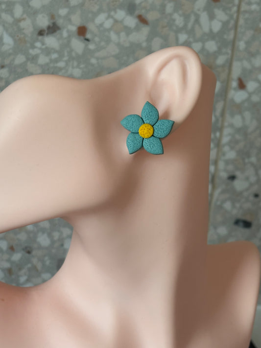 Flower stud turquoise/yellow