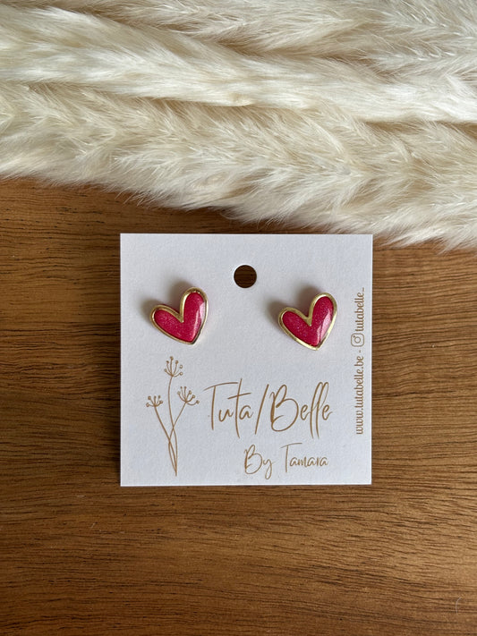 Little heart stud Pearl red