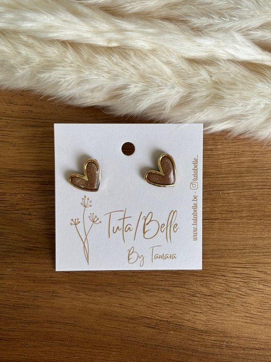 Little heart stud Pearl brown