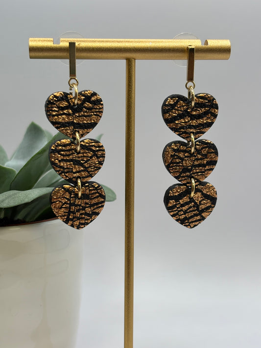 Triple hearts black/gold